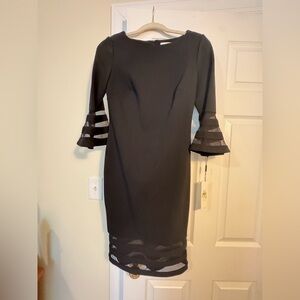 Calvin Klein elegant black sheath dress with mesh bell sleeve detail size4 NWT
